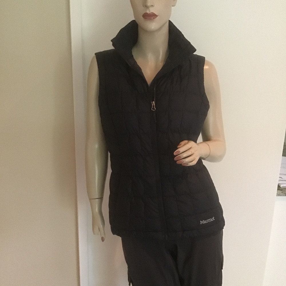 Marmot Womens 700 Fill Down Puffer SOL Vest Black Box Quilted Full Zip S